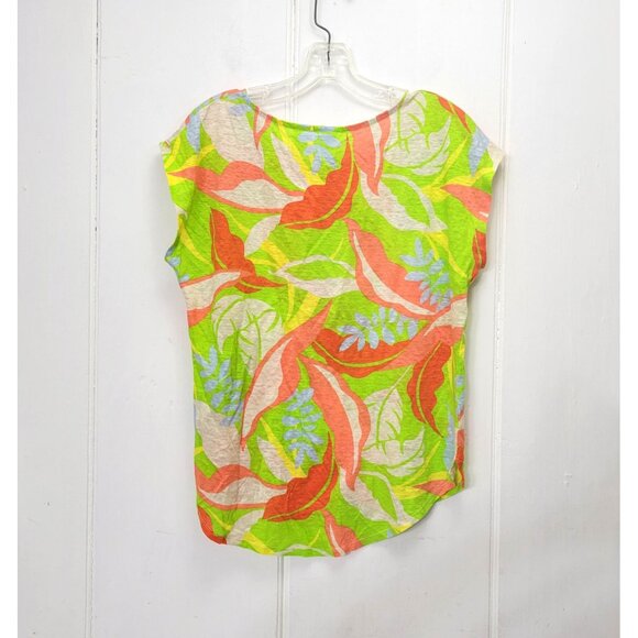 C&C California Womens Multicolor Linen Floral Print Short Sleeve Top M - Picture 3 of 4